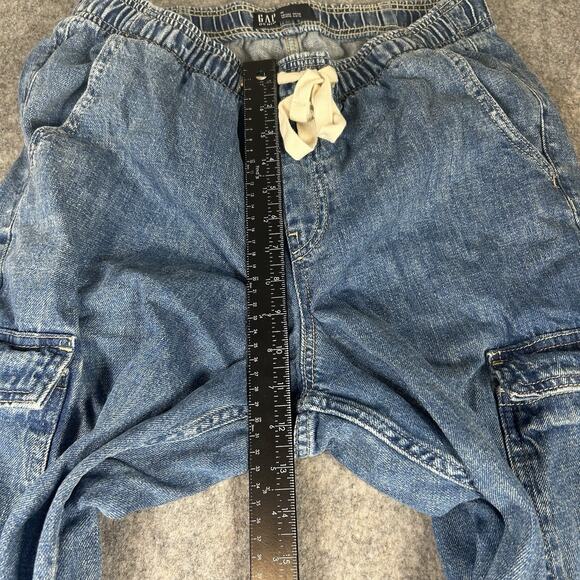 GAP Denim High Rise Wide Leg Cargo Pants Women’s Medium Blue Jeans Elastic Waist - Picture 5 of 9